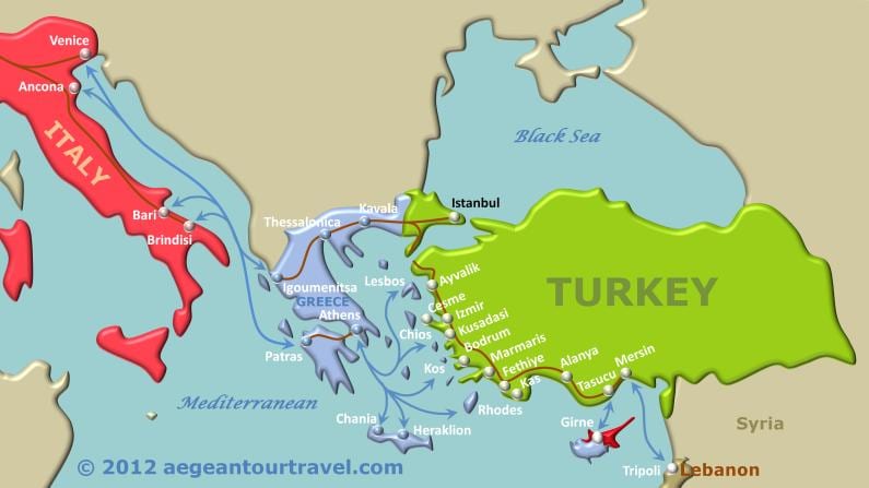 地图上的土耳其船