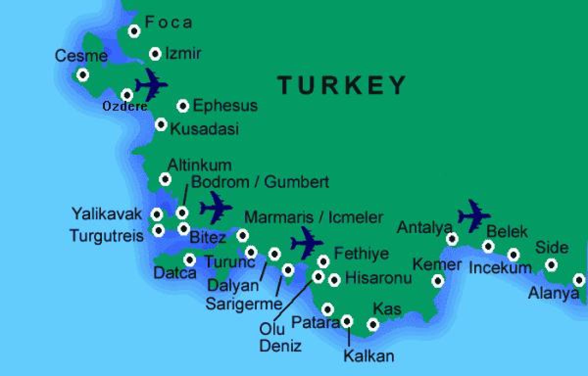 最好的海滩，在土耳其地图
