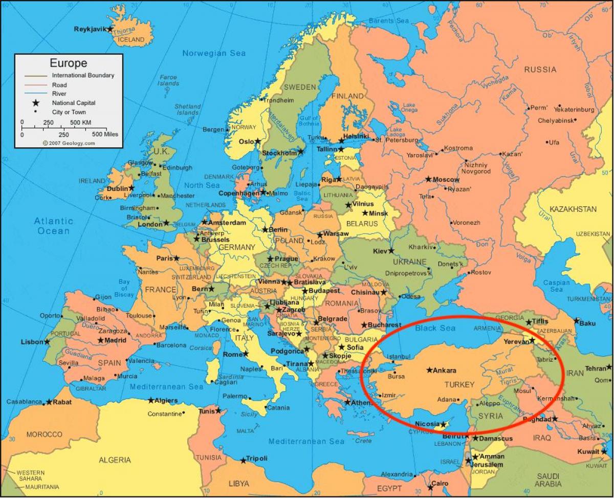 地图上的土耳其欧洲