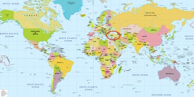 世界地图，显示土耳其